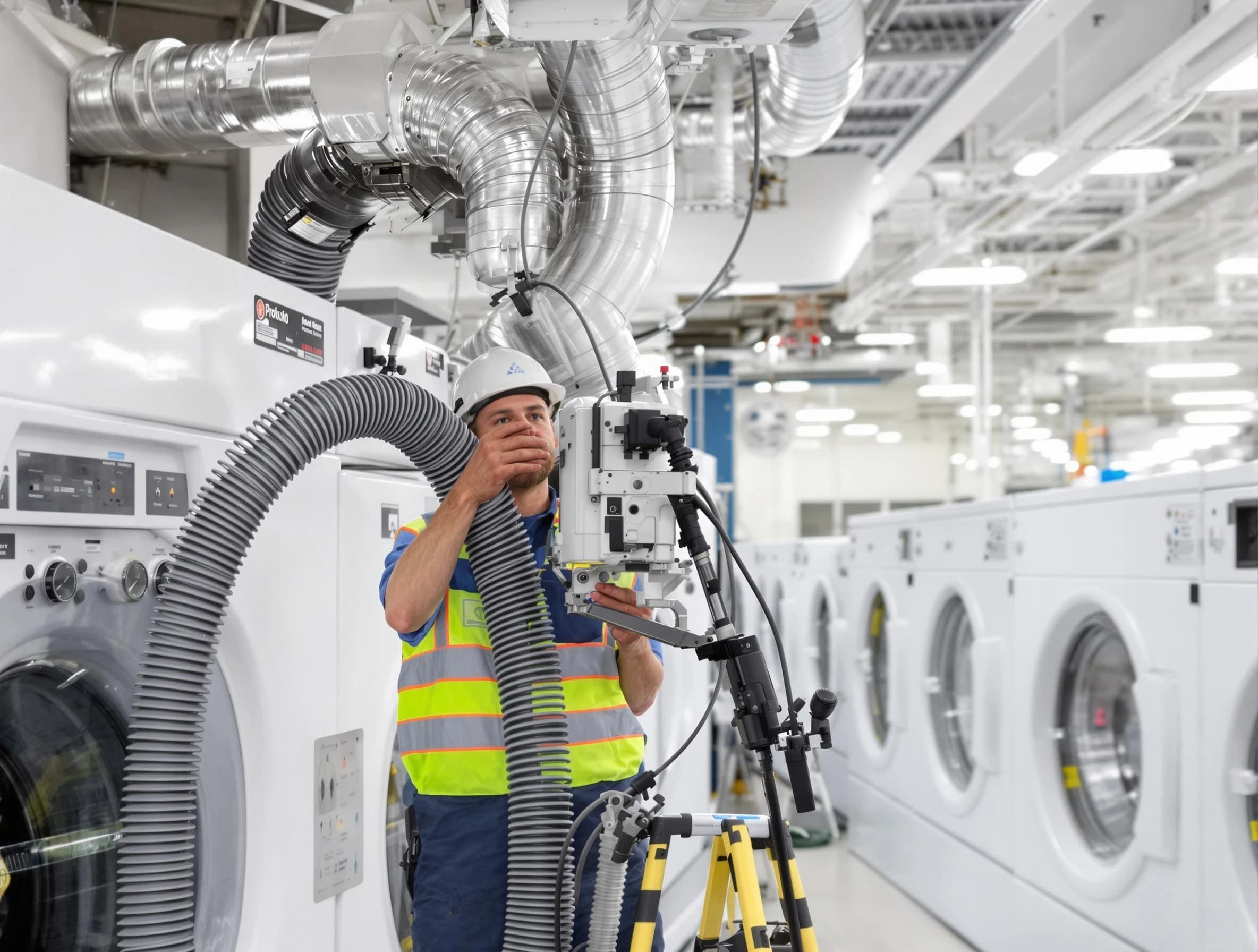 Mansfield Dryer Vent Cleaning team performing commercial-grade dryer vent cleaning at a business facility in Mansfield