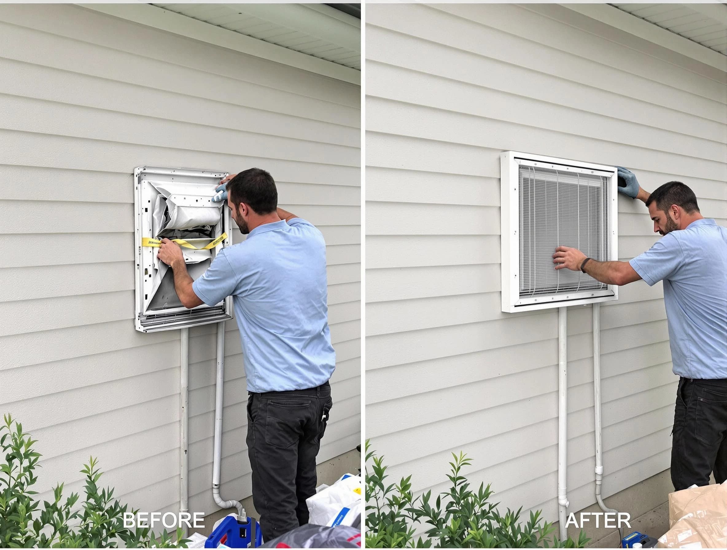 Mansfield Dryer Vent Cleaning technician installing high-quality dryer vent cover at a residential property in Mansfield