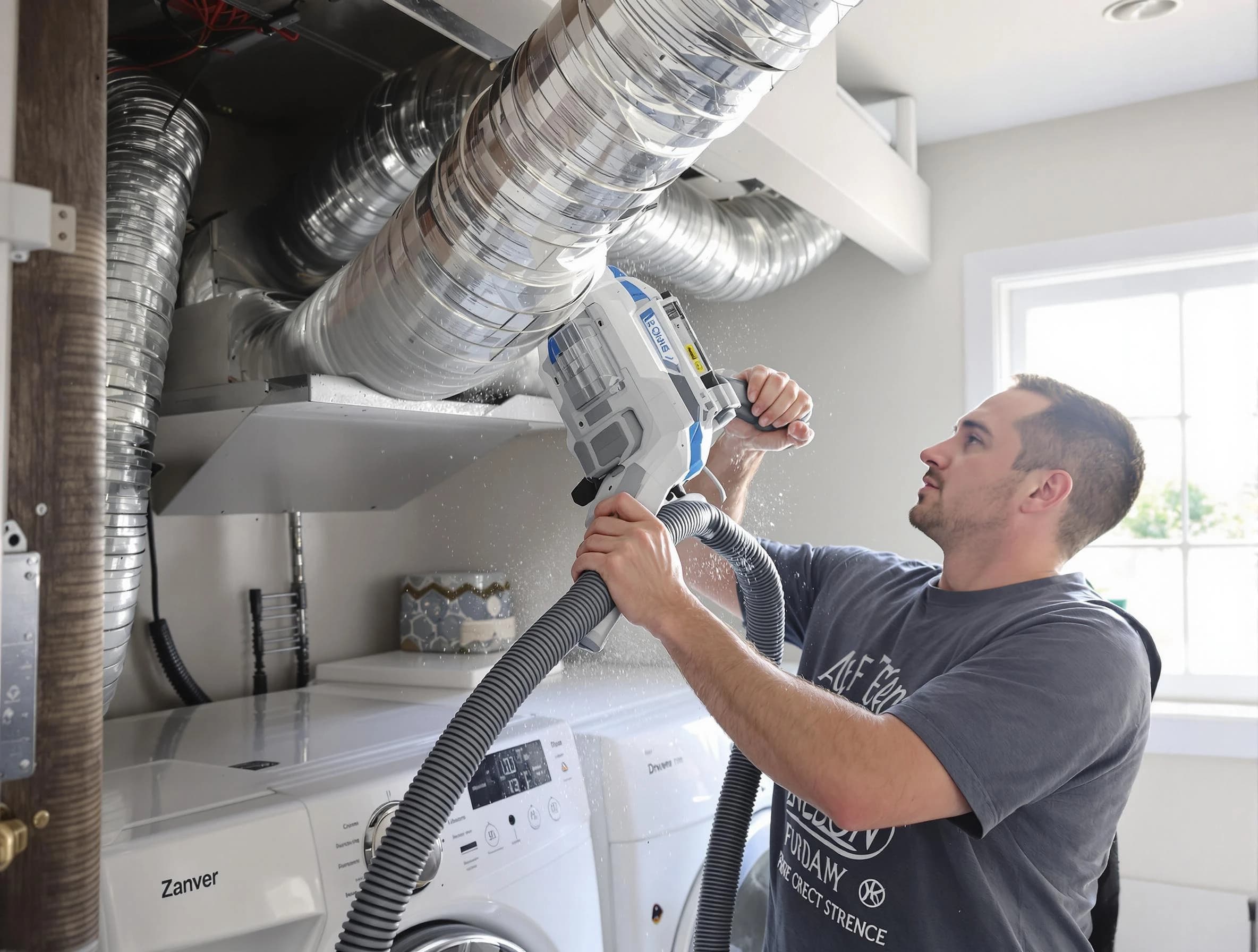 Mansfield Dryer Vent Cleaning specialist cleaning deep within a dryer vent duct system in Mansfield